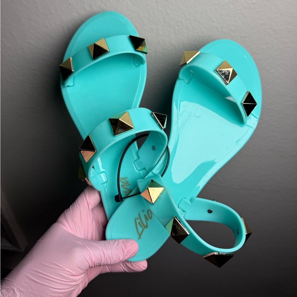Aqua Studded Jelly Sandals - Women